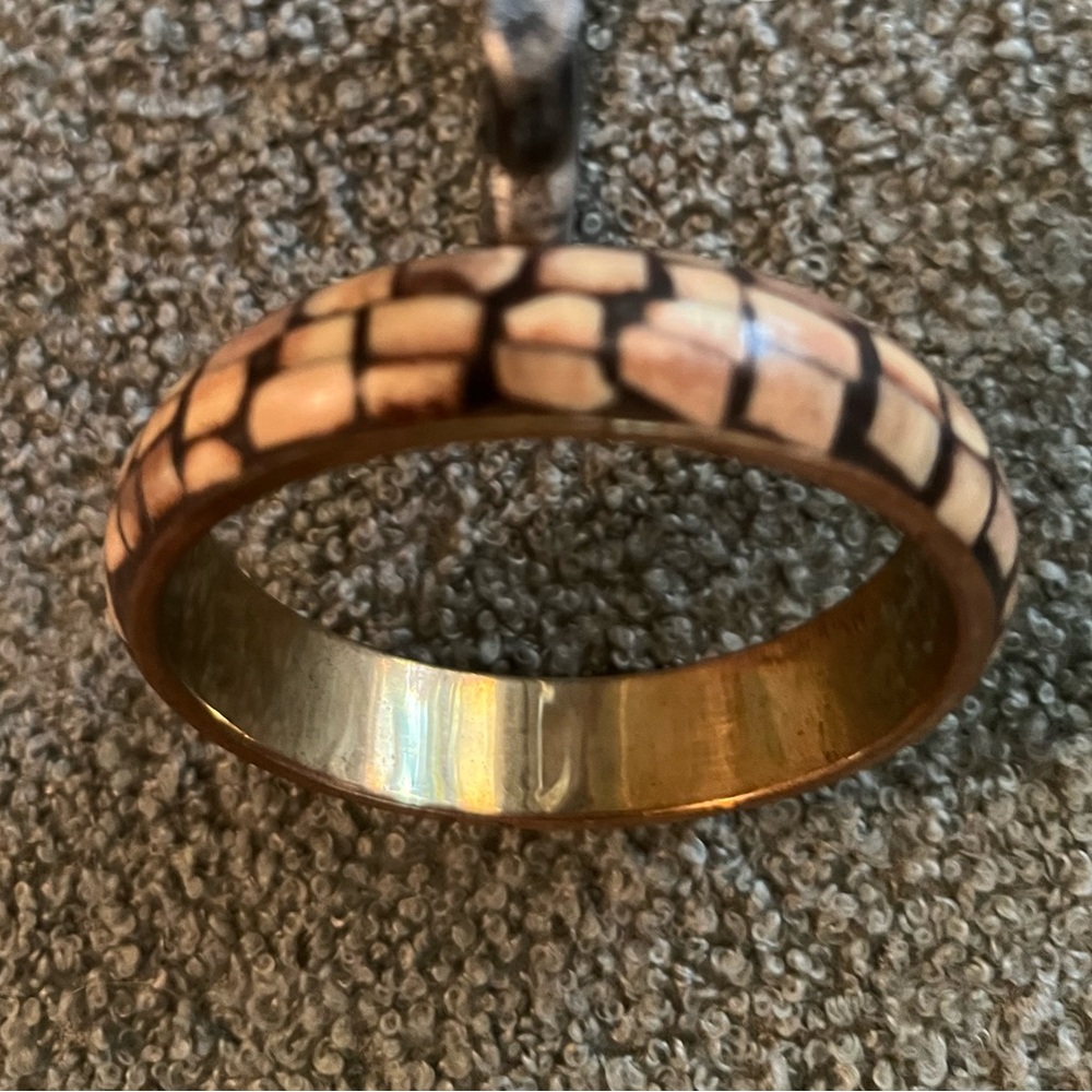 Vintage Brass and Ivory Patterned Bangle Circumference 2.5”